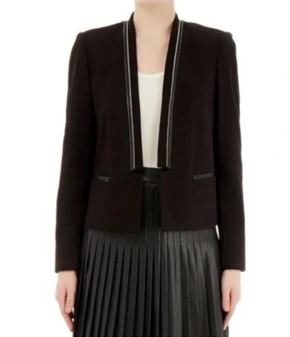 Rebecca Taylor Blazer – Zipper Detail & Faux Leather Trim Black Size 6